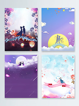 紫色七夕情人节促销广告背景图
