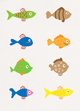 扁平化彩色卡通海洋生物矢量鱼类设计