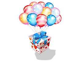爱心礼品盒与彩色气球