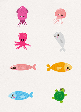 害羞可爱海洋动物卡通设计
