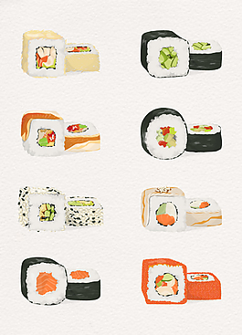 简约手绘寿司美食图片