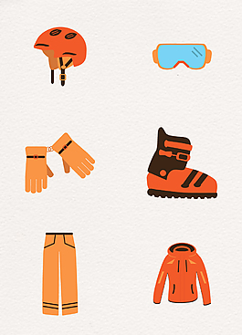 橙色卡通冬季娱乐滑雪服装图片设计