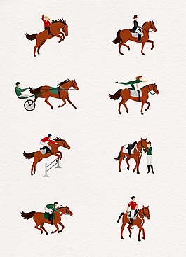 手绘马术骑马的人跃马矢量素材