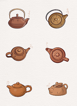 手绘茶壶茶文化装饰素材