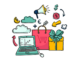 卡通手绘网上购物矢量图