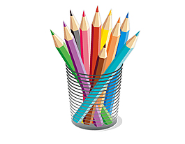 笔筒里的彩色绘画铅笔