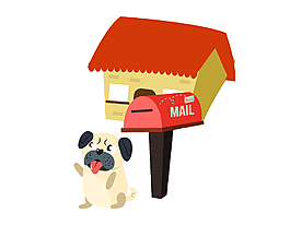 矢量手绘信封邮箱与小狗