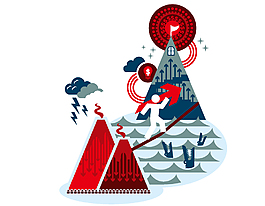 卡通扁平上山线路图矢量元素