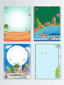 卡通夏季沙滩椰子树旅游广告背景