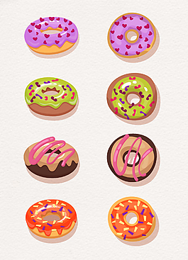 彩色手绘甜品甜甜圈素材