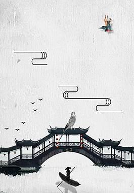 清新手绘凉亭广告背景