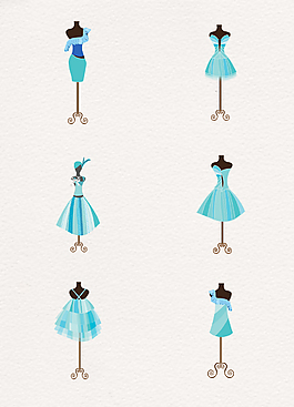 6款蓝色晚礼服和衣架设计元素
