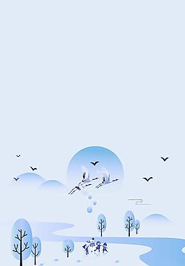 白露小清新白鹤蓝色背景