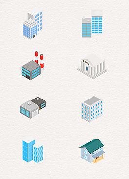 立体现代城市建筑图标元素