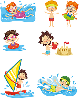 卡通夏天戏水人物图标