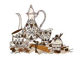 卡通线条花纹茶具元素