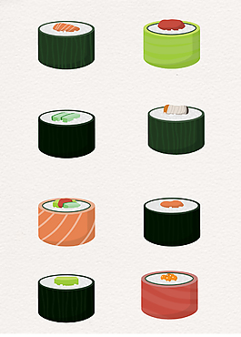 8款美味寿司卷矢量素材