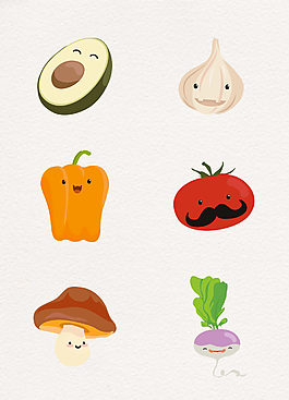 6款可爱蔬菜和水果表情矢量图