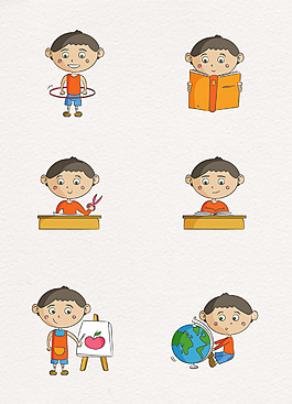 6款彩绘学习男孩矢量素材
