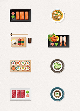 扁平化日本料理矢量图
