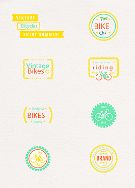 小清新卡通自行车标签元素