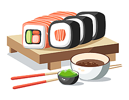手绘寿司食物元素