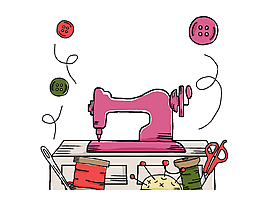 矢量手绘彩色复古缝纫机