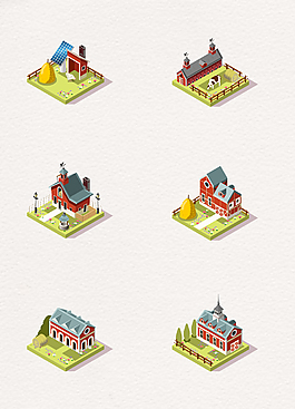 卡通建筑房屋农村设计立体25D风格