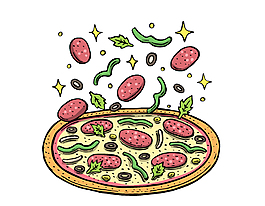 手绘食物披萨元素