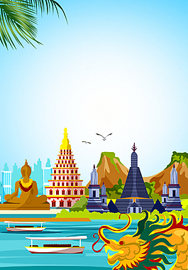 泰国旅游卡通海报背景
