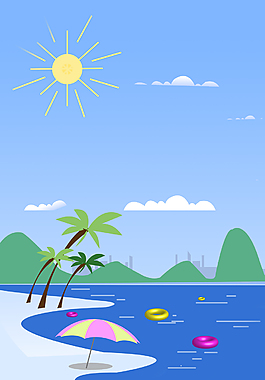 卡通扁平夏季海边度假旅游背景