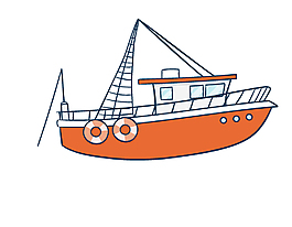 手绘线条轮船元素