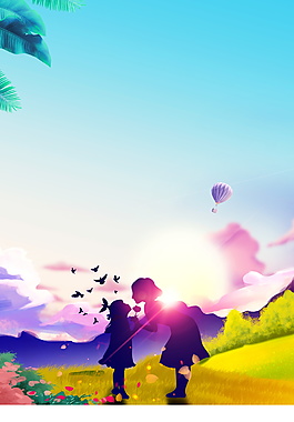 唯美夕阳下的幻影教师节背景素材