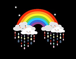 卡通彩虹云朵雨滴元素