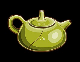 卡通光泽绿色茶壶元素
