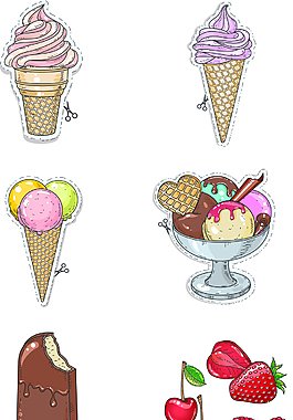 卡通扁平夏天冰淇淋插画