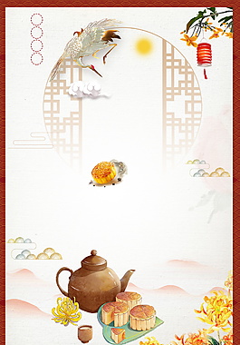 中国风浓情中秋边框月饼背景素材