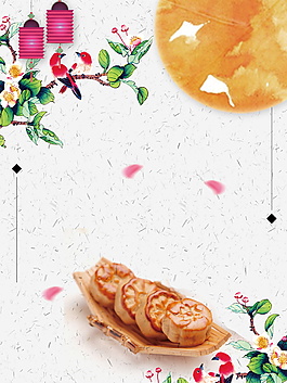 彩绘中秋节圆月灯笼月饼背景素材