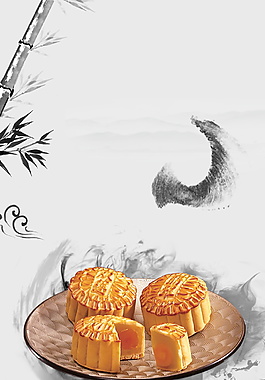 手绘中国风祥云竹子月饼海报背景素材