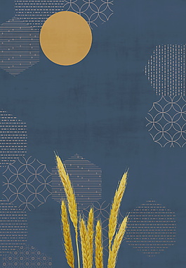 简约明月麦穗中秋广告背景素材