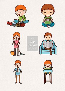 手绘插画下的家人生活素材