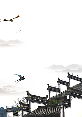 中国风传统黑白色山水风景背景