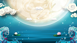 蓝色手绘卡通中秋节背景