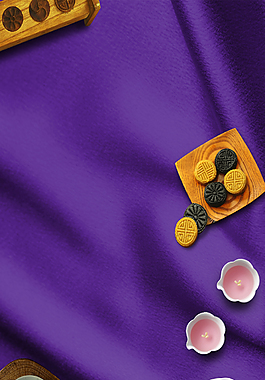 紫色丝绸质感台布月饼桂花茶创意中秋节背景