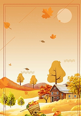 金色秋天风景海报背景