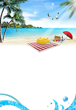 沙滩度假海鸥椰树印刷背景