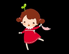 卡通可爱女孩玩耍元素