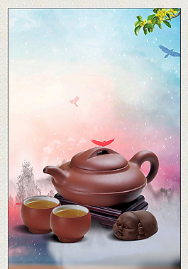 中国风茶壶茶叶背景