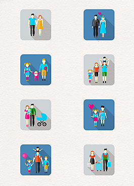 8款卡通不同家庭成员图标设计