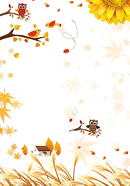 丰收季手绘树枝鸟儿秋季背景